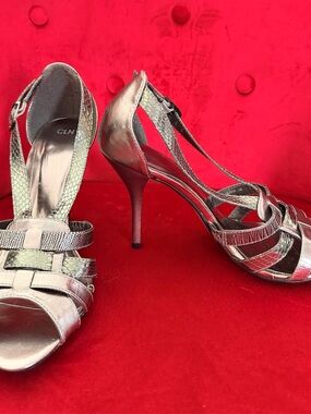 Metallic Silver Strappy High Heel Sandals -